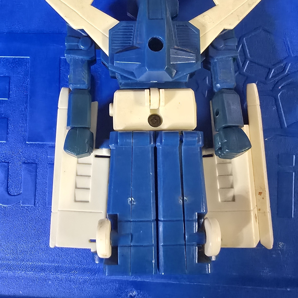 Blue and White Transforming Robot Toy